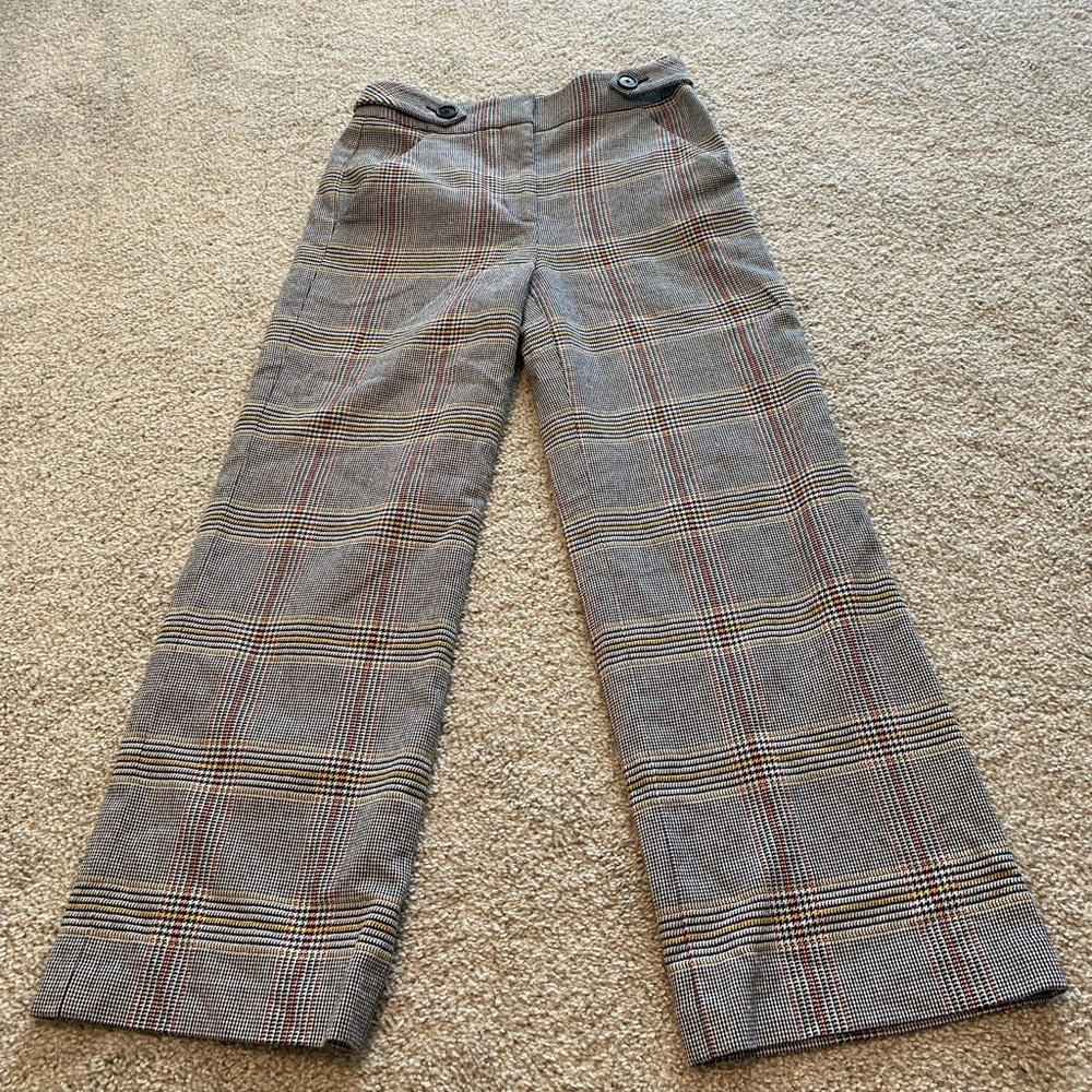 Veronica Beard Plaid Wide Leg Cropped Trouser